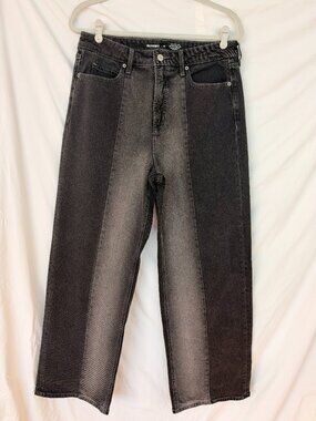 OLD NAVY Extra High Rise Sky-Hi Wide Leg Jeans Two Tone Black 10